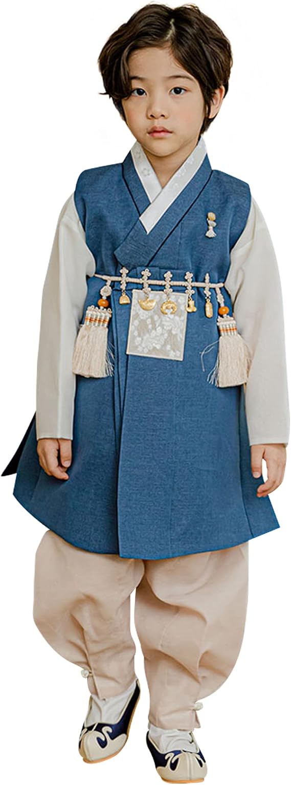 Korean Solid Blue Boy Hanbok 100days~15y/o Korean Traditional Dress Baby Boy Kids Hanbok