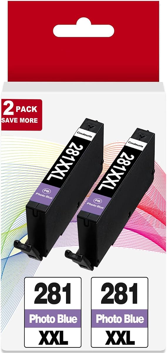 281 XXL Photo Blue Ink Cartridges 2 Pack Replacement for Canon CLI 281XXL for Cannon 280 281XL Fit for TR8620a TR8600 TR8622a TR8520 TS9521c TR7520 TS9120 TR8622 TS9520 TS6220 TS6320 TS702a TR8500-PB