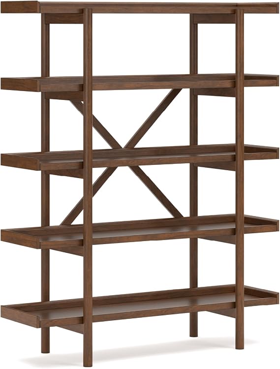 Signature Design by Ashley Lyncott Mid-Century Modern Freestanding 5-Tier 70" Etagere Bookcase, Light Brown
