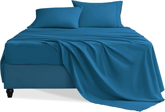 Full Size Bed Sheets Set, 4 Pieces Hotel Luxury Soft Microfiber Bed Sheets Set, Up to 16" Deep Pockets, Oeko-Tex Sheets with Elastic, Breathable, Wrinkle Free (Peacock Blue,Full)