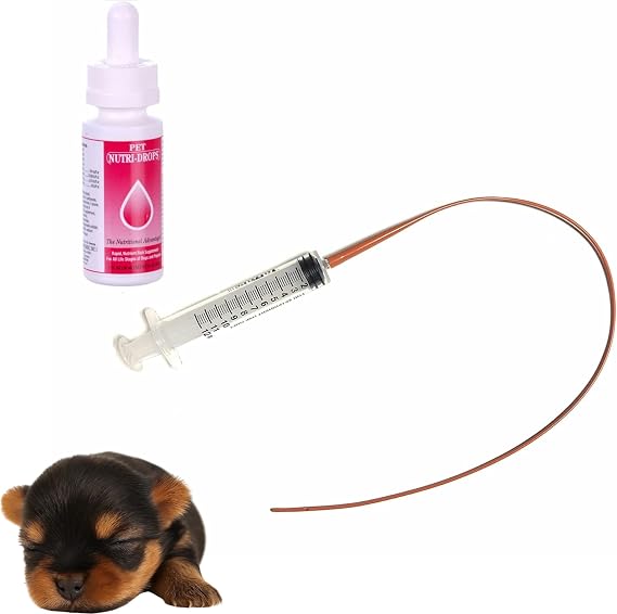 LBH MARKET Emergency Puppy Kitten Feeding Tube Kit 5FR Kendall Tube, 12mL Syringe & Pet Nutri-Drops for Weak or Fading Puppies | Newborn Whelping Supplies for Breeders