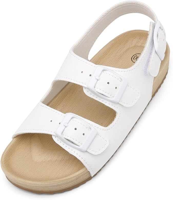 Girls Boys Sandal Adjustable Double Buckle Casual Flat Open Toe Lightweight Summer Shoes Hook Loop Sandal for Toddler Little Big Kid