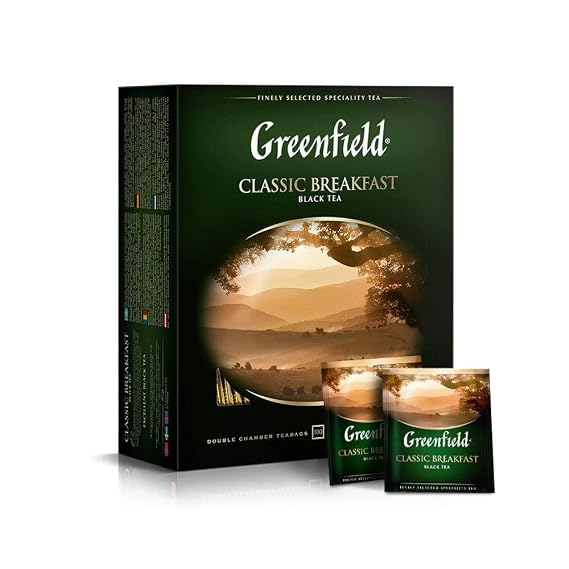 Greenfield Classic Breakfast Black Tea 100 Tea Bags, Rich & Full-Bodied Morning Brew, No Artificial Flavors, Kosher, Non-GMO, 100 Count