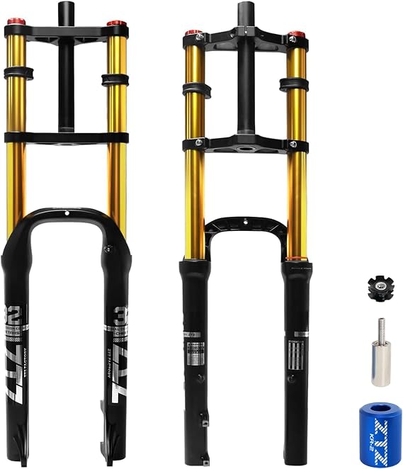 20/26 inch 4.0 Fat Tire Bike Air Suspension Fork - 180mm Travel, 135mm Hub Spacing, QR 9mm, Double Crown Shock Absorber Fork for MTB Fat Snow Beach E-Bike