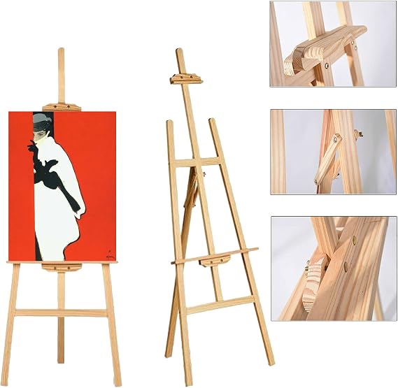 Artist Easel for Painting, 175 cm/69inch A Frame Easel Adjustable Height and Angle, Solid Pinewood Painting Holder for Painting Sketching Display