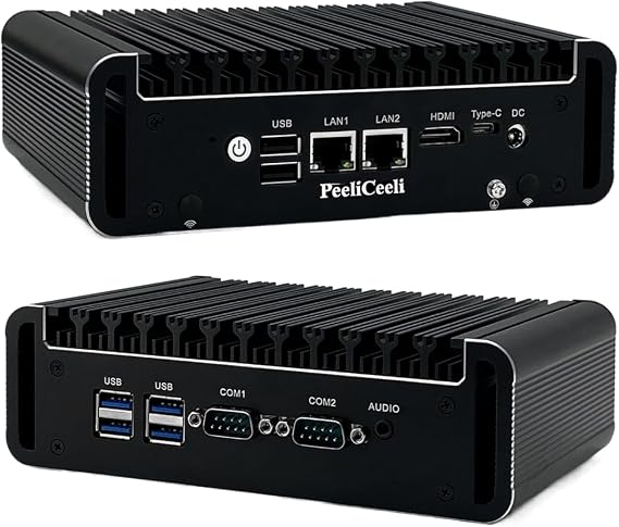 Celeron N5105 Mini PC 4K Dispaly, Fanless Industrial Computer with 2 x i225V 2.5GbE LAN, Dual COM Micro Desktop PC with WiFi5/BT4.2/Type-C, Barebone (No RAM/SSD/System)