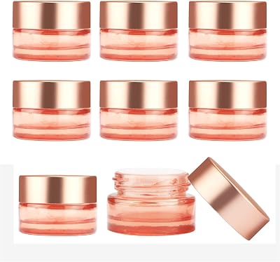 8 Pack Pink Glass Cream Jar Empty Sample Jars Cosmetic Container Travel Jars With Rose Gold Lids For Cream Lotion 5g
