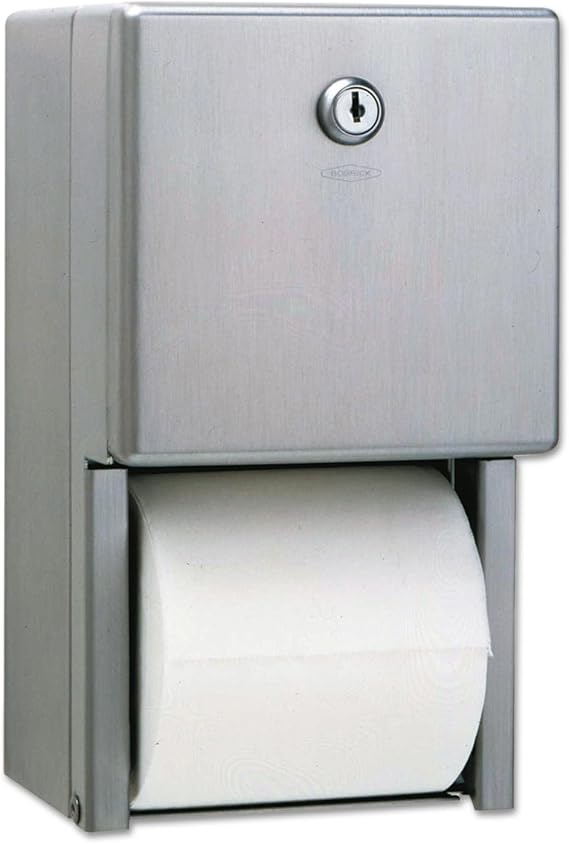 Bobrick Washroom 2-roll Steel Bath Tissue Dispenser, 6.5" x 6.5" x 11.5", Satin,Stainless Steel