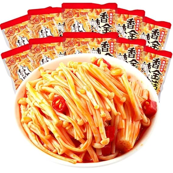 Instant fresh spicy enoki mushrooms,Delicious Vegetable Snacks,Mala latiao enoki mushroom,Chinese Special Pickles,Spicy Instant Dishes,Seasoned Dishes,Snack Foods,Snack Gifts (5 packs)