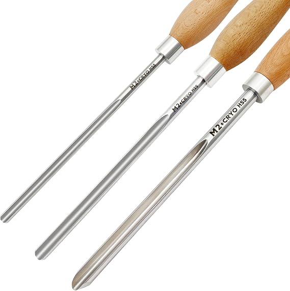 Bowl Gouge Set (3/8",1/2" and 5/8"),M2 Cryo HSS Woodturning Tool | Beech Wood Handle,Woodworking Tool,Low Grinding Frequency,Sharp