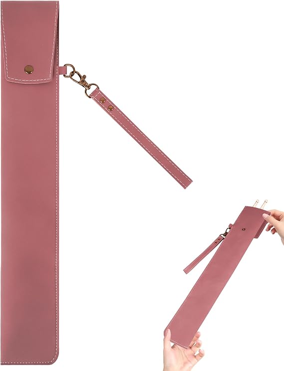 PU Vegan Leather Drumstick Bag, Portable Drum Stick Holder with Button Stud Closure, Vintage Storage Case for Drummers Musicians Percussion Mallets (Pink)