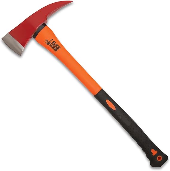 Black Legion Firefighter Axe | All-Stainless Steel Construction | Striking Red Axe Head | No-Slip Rubberized Handle | 4" Blade | 23 1/2" Overall | Striking Red Axe Head | No-Slip Rubberized Handle | 4" Blade | 23 1/2" Overall