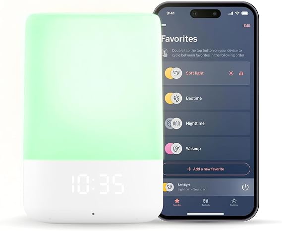 Nanit Sound & Light Smart Baby Night Light and Sound Machine - WiFi | Audio monitor, cry detection alert feature, OK to wake alarm clock for kids, temp & humidity tracking, rechargeable battery
