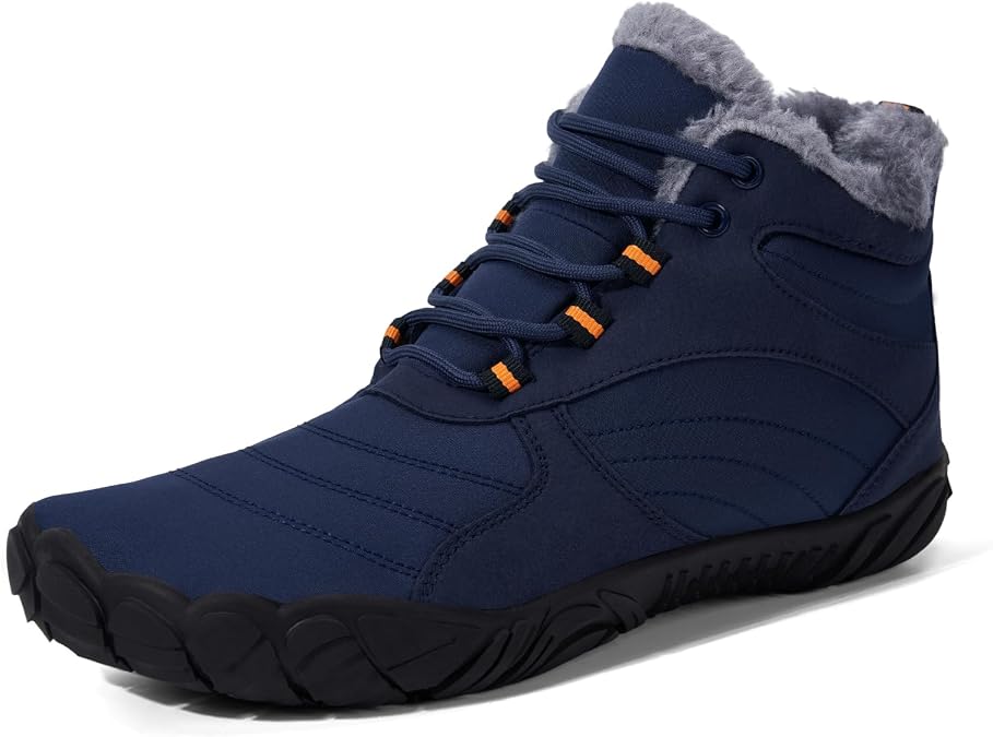 HiGropcore Hike Barefoot Boots Womens Mens Waterproof Fur Lined Winter Barefoot Shoes Minimalist Snow Boots Wide Toe Box Ankle Booties