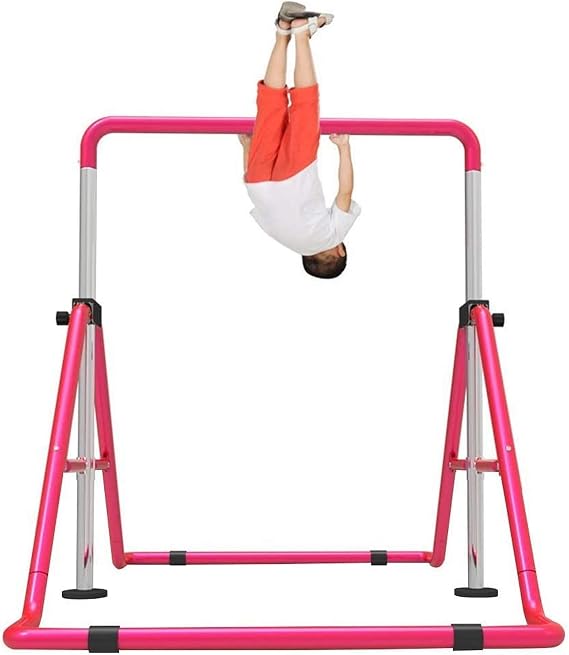 Junior Gymnastics Horizontal Bars Expandable Gymnastics Bar Adjustable Folding Horizontal Bar Kids Sports Training Equipment High Bar for Home (Red)