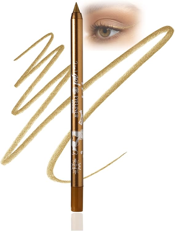 Long-Lasting Waterproof Smudge-Resistant Gel Glitter Eyeliner Pencils – Sweat-Proof Kohl Liner Pen for Defined Waterline Makeup, Smooth Application with Rich Color for Precise Looks (4#Gold)