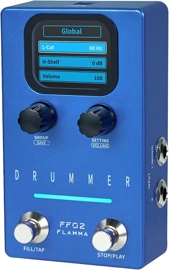 FLAMMA FF02 Drum Machine Guitar Pedal - 121 Drum Grooves, 11 Music Genres, Tap Tempo, Adjustable Rhythms, Stereo I/O for Live & Studio Use