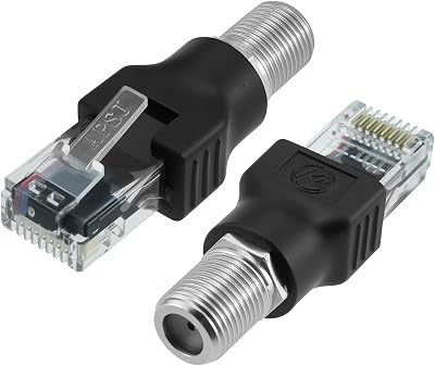 2 Pcs RF to RJ45 Converter Adapter, F-Type Female to RJ45 Male Coaxial Converter, Coaxial to Ethernet Adapter for Cable Line Tester Black