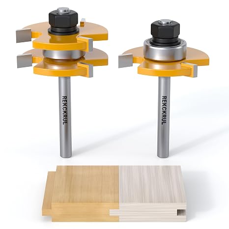 2 PCS Tongue and Groove Router Bit Set, 1/4 Inch Shank 3 Teeth, 1-7/8" CD