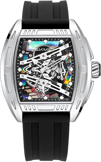 SKMEI Watches for Men,Luxury Square Mechanical Skeleton Mens Watches with 3ATM Waterproof Luminous Silicone Strap Janpanese Movement Wrist Watch