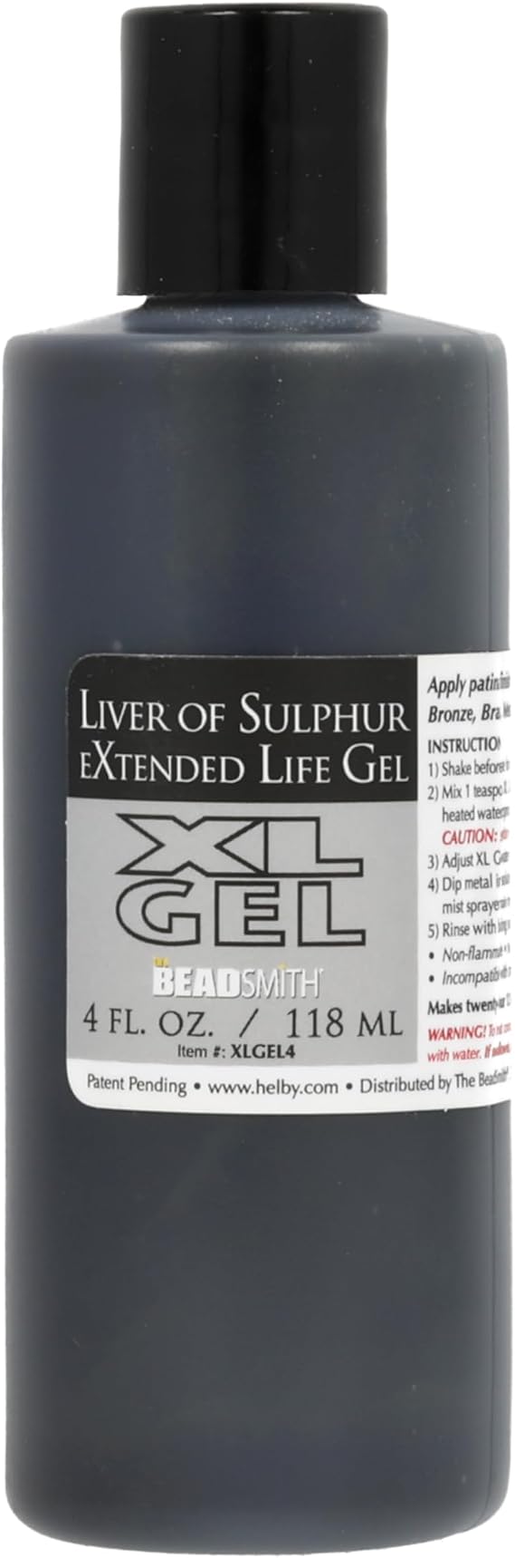 The Beadsmith XL Gel Liver of Sulfur Extended Life Gel 4 Fluid Ounces (118ml) Bottle Apply a Patina Finish to Silver Copper and Other Metal for Oxidized Look on Art and Jewelry Projects