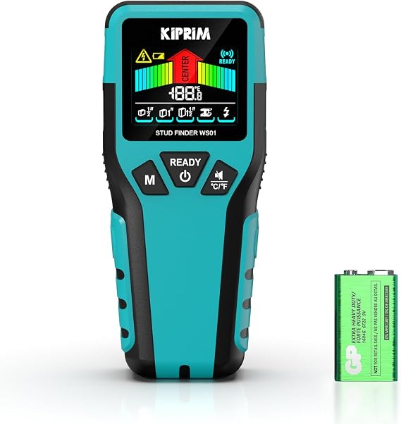 Kiprim Stud Finder Wall Scanner with LCD Display, 5-in-1 Electronic Stud Sensor for Wood, Metal, AC Live Wire Detection, 3 Depth Modes, Beep Warning, Wall Detector Tool WS01