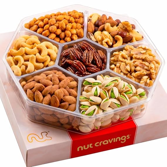 NUT CRAVINGS - Mixed Nuts Gift Basket in Red Gold Box (7 Assortments, 1 LB)