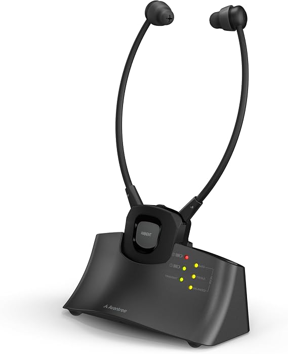 Avantree HT381 - Wireless TV Earbuds with RF Transmitter | TV earbuds with optical and AUX support plus left-right balance and volume.