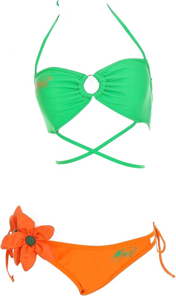 Winx Club Women's Bikini Sets Swimsuit Bathing Suit with Beach Gauze Skirt Stella Swimsuit Green Orange