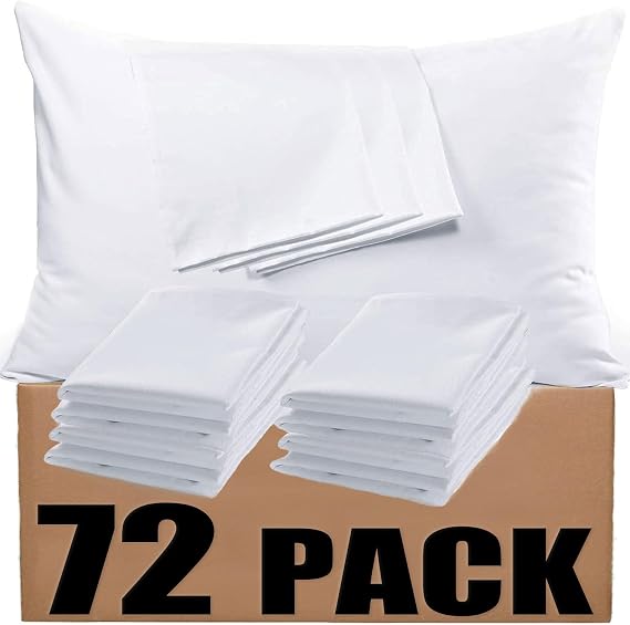 Bulk Pillow Cases Standard Size Set of 72 Pack Basic Pillowcases White Pillow Case Hypoallergenic Pillowcase Soft Envelope Closure Covers 20 x 26 Inches