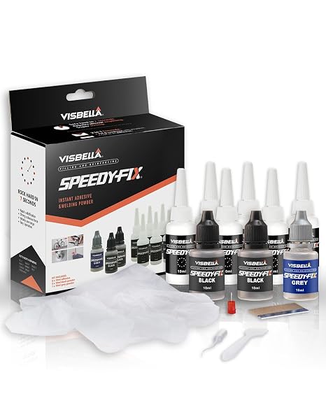 Visbella 7 Seconds Speedy Fix Strong Instant Adhesive & Filling Powders Reinforcing Waterproof Super Repair Glue Fix for Metal Surfaces & Hard Plastic Products (Black&Grey 9PC)
