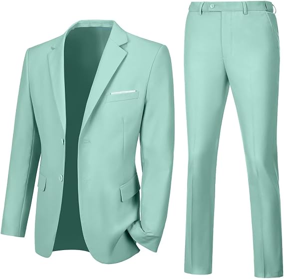 Mens 2 Piece Suit Slim 2 Button Prom Suit Jacket Pants Tuxedo Set