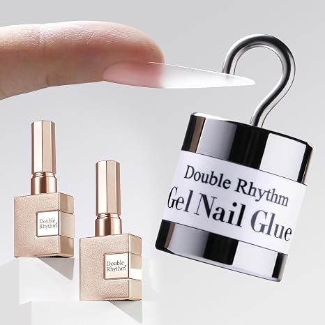 Double Rhythm 2 Pcs 0.5Oz Nail Glue Gel Set for False Acrylic Nail Tips and Press on Nails Gel Nail Polish Kit Nail Art Salon DIY Lamp Needed (Glue Clear)