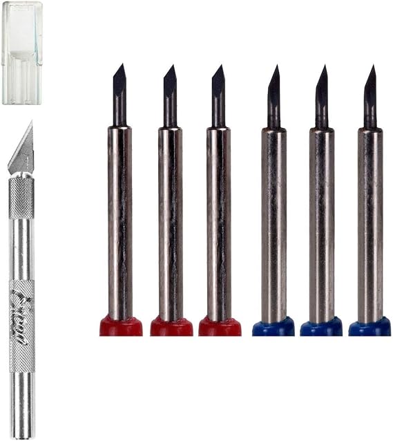 7-PC Kit - 6 Roland Type Vinyl Cutter Replacement Carbide Blades + Vinyl Weeding Cutting Hobby Knife