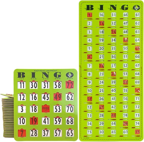 MR CHIPS 50 Jam Proof Bingo Cards with Sliding Windows and Master Board