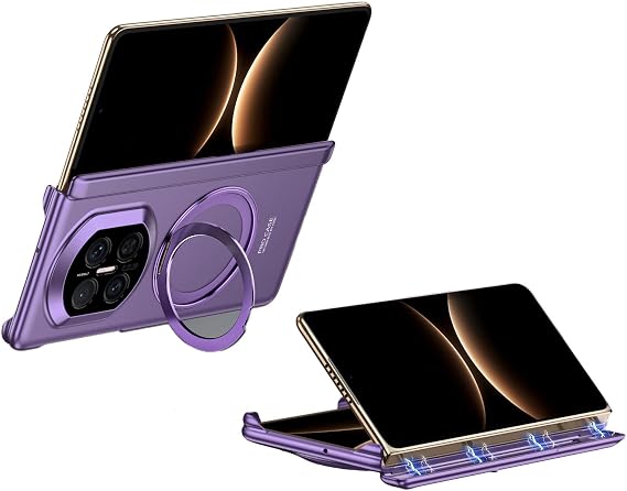 Fold Case for Huawei Mate X7, Built-in Stash Stand Phone Case, Scratch-Resistant Back Cover, Non-Slip EdgePC Matte Shockproof Slim Protective Cover for Mate X7 (Purple)