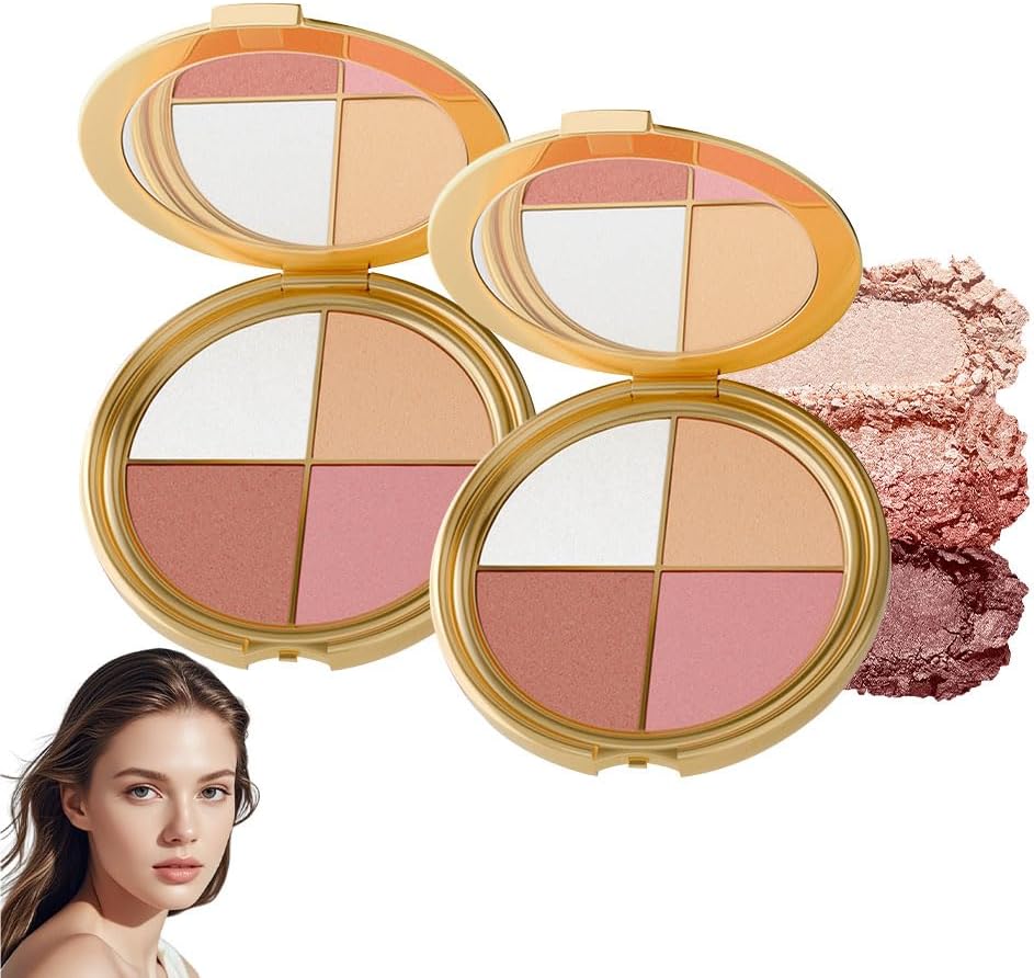 Highlighting Eye & Cheek Palette for Women,2 Set 4 In 1 Makeup Palettes Contour Kit with Mirror,Shimmer Glow Face Highlighter Palette for Blush,Eyeshadow and Contour,Women Face Makeup Palettes