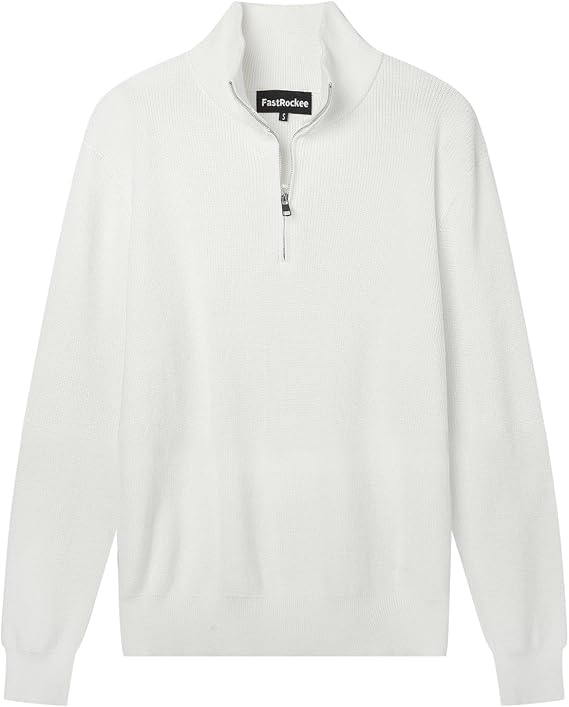 Men's Long Sleeve Quarter Zip Cotton Knit Pullover Sweater S-3XL