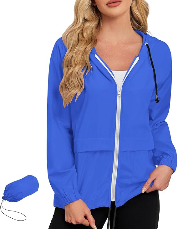 PBNBP Womens Packable Rain Jacket Lightweight | Hooded Waterproof Quick-Dry Windbreaker with Bag for Travel Hiking