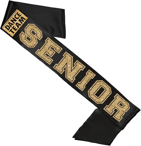 RhinestoneSash Senior Dance Sash - Gold & Black PREMIUM GRADE SATIN Sashes for Seniors - High School Senior Gifts