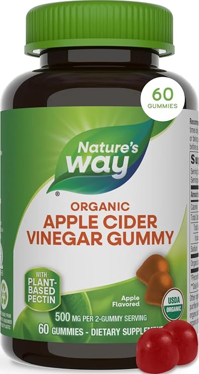 Nature's Way Organic Apple Cider Vinegar Gummies, Apple Flavored, 60 ct