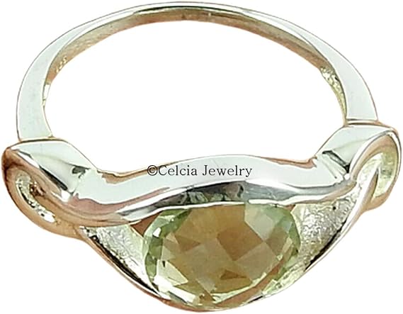 Genuine Green Amethyst Womens Ring, Delicate Ring, Solitaire Ring, Proposal Ring, Bridesmaid Gifts, Pinky Ring, Daughter Gifts, Celtic Cool Ring, Mothers Day Gifts (green-amethyst, Size 7)