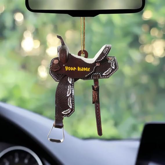 Godashop Personalized Horse Saddle Acrylic Ornament, Cowboy Cowgirl, 2D Flat Shape, Car Ornament, Gift, Horse Lovers Keepsake, Christmas, Birthday