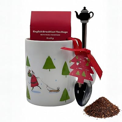 Christmas Mugs Cute Christmas Tree Coffee Mug and English Breakfast Tea Set, Funny Porcelain Cups Coffee Ceramic Cup as Christmas & New Year Gift for Women and Men