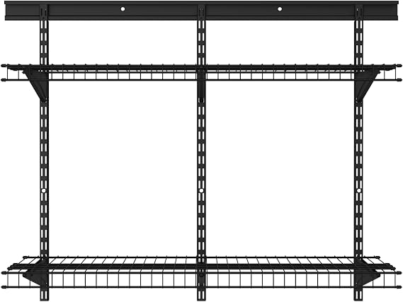 ClosetMaid Heavy Duty Wall Shelf Kit for Garage, 2 Shelves, Adjustable ShelfTrack Wire Shelving, Black Finish