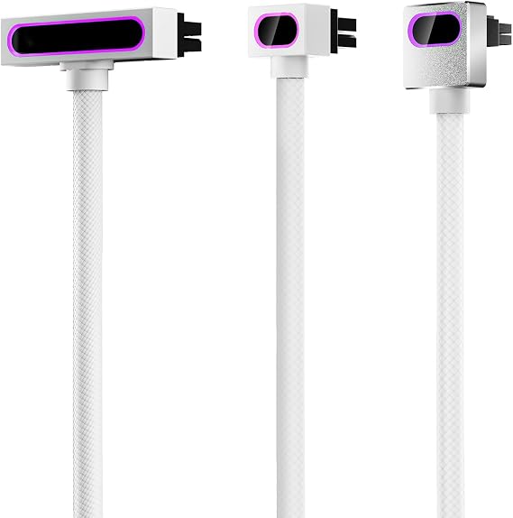 AsiaHorse Hydrus 3-in-1 ARGB Sleeved Extension Cable Kit, 24Pin MB, 8Pin CPU, 16Pin(12+4) GPU, Type A (Direction) White