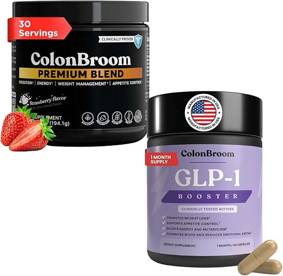 ColonBroom GLP-1 + Premium Fiber Powder Bundle, Strawberry, 30 & 30