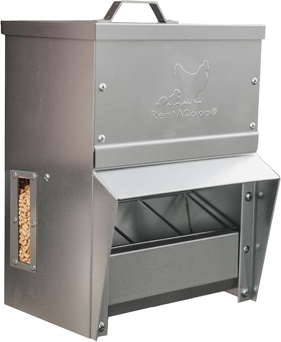 RentACoop Metal Trough Feeder, Gravity-fed 10lb Chicken Feeder