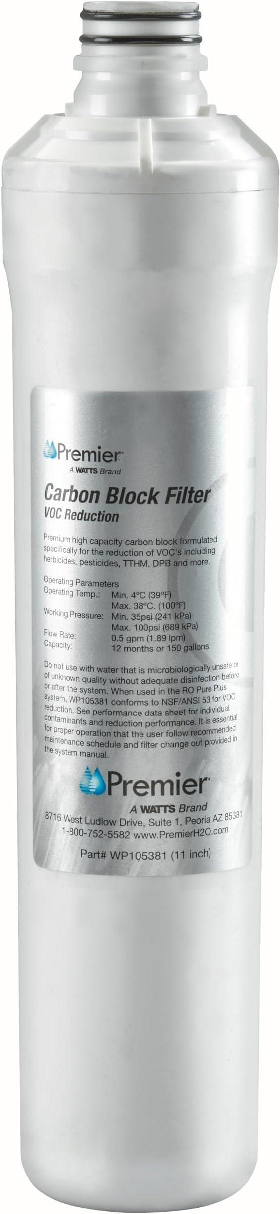 Watts Premier WP105381 VOC Filter RO Pure Plus Reverse Osmosis Water Filter Replacement Kit, 1 Count, Silver