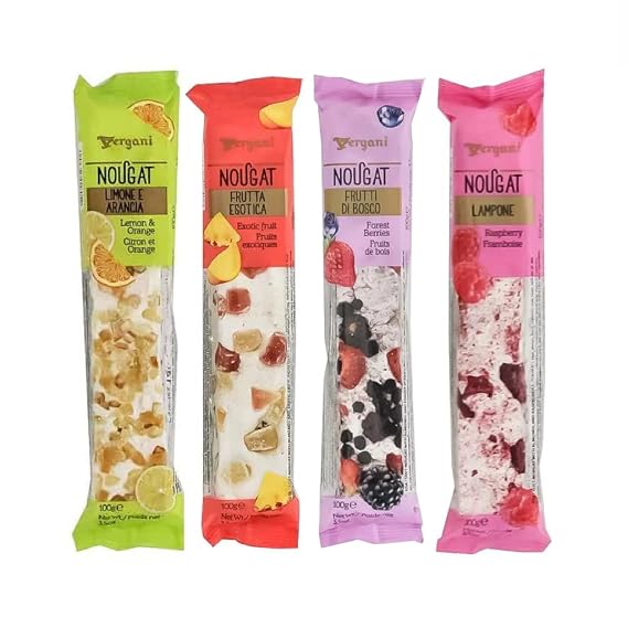 Vergani Fruit Mix Soft Nougat Bars, Gluten Free, Pack of 4, 100 g Each | Gluten free, Individually wrapped bars
